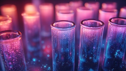 Wall Mural - Sparkling Science: Test Tubes with Glowing Particles