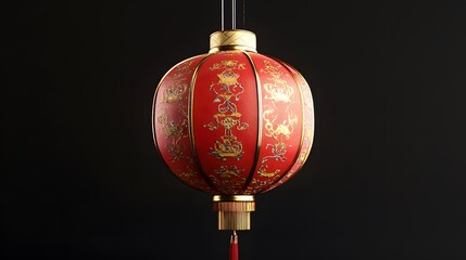 Oval-shaped cartoon-style Chinese lantern with gold accents and traditional patterns