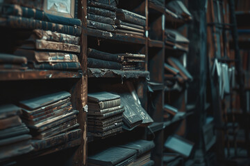 Poster - Historical Archive Full of Antique Manuscripts and Dusty Shelves  