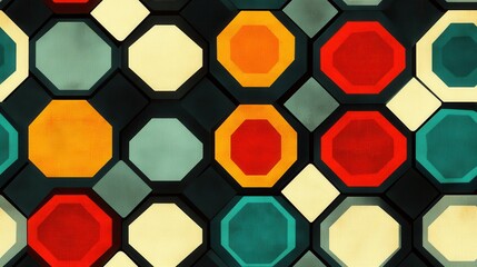 Canvas Print - Geometric pattern with hexagons in a symmetrical arrangement and bold colors