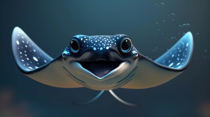 adorable cartoon manta ray with big eyes, isolated on white background