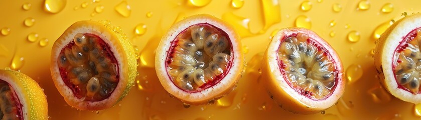 Wall Mural - A close up of a yellow fruit with red spots