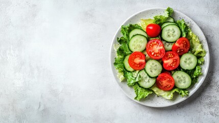 Wall Mural - Fresh and Healthy Vegetable Salad on a White Plate