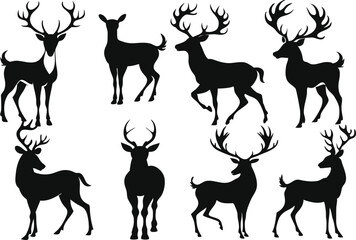 Wall Mural - Cartoon vector black deer silhouette clipart