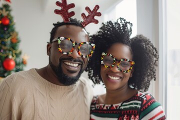 Sticker - Happy black couple happy christmas glasses.