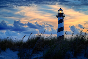 Wall Mural - Lighthouse Light House. Cape Hatteras Lighthouse Lighting Up the North Carolina Coast