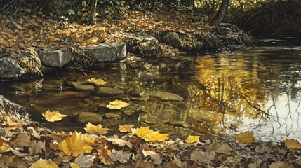 Sticker - Autumn Leaves on the Riverbank.