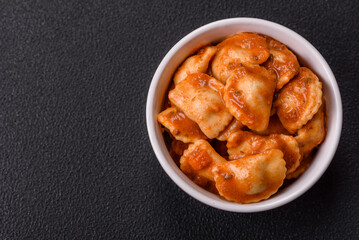 Ravioli with meat or vegetarian with ricotta, salt and spices