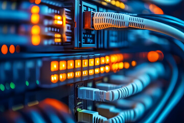 Poster - Data Cables. Network Switch and Ethernet Cables in Data Center Technology