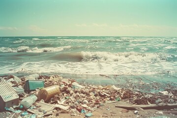 Sticker - Waste trash on the beach pollution outdoors horizon.