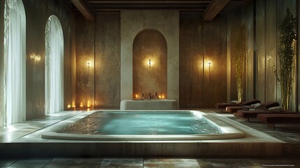 Wall Mural - Modern Spa Interior Design with Pool and Candles