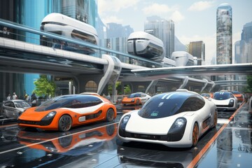 Poster - Exploring futuristic aesthetics  bright colors and simple lines in modern tech inspired design