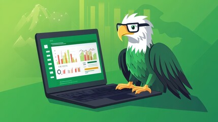 Poster - Eagle with Glasses Analyzing Data on Laptop