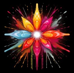 Poster - A vibrant, abstract flower design with splashes of color radiating from the center, creating a dynamic and energetic visual effect.