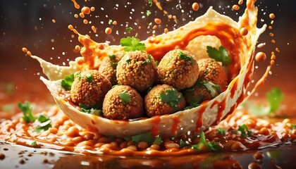 Wall Mural - Vibrant explosion of falafel and hummus creating a delightful culinary spectacle