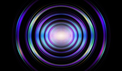 Poster - A vibrant, abstract design featuring concentric circles radiating light and color, creating a dynamic visual effect against a dark background.