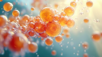 Wall Mural - abstract orange spheres: a microscopic view of life