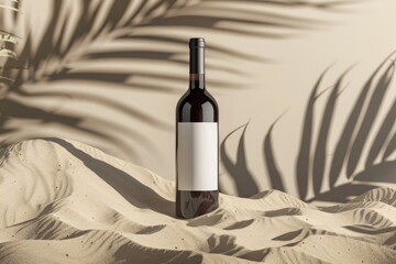 Wall Mural - Wine bottle mockup countryside cosmetics outdoors.