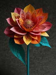 A vibrant paper flower showcasing intricate craftsmanship.