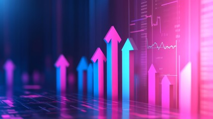 Fototapete - AI-generated futuristic arrow ascending, representing the growth, success, and business development dynamic in an analytics-themed background.