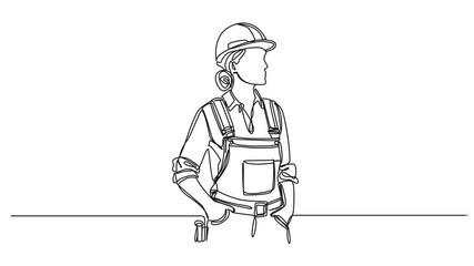 Wall Mural - animated continuous single line drawing of female construction worker, line art animation