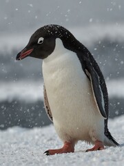 Wall Mural - Adorable Adelie penguin in Antarctica's snowy landscape.