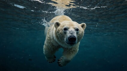 Wall Mural - Another view of a polar bear swimming beneath the waves.