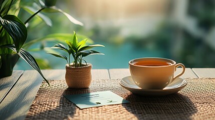 Wall Mural - Tranquil Moment with Tea and Foliage