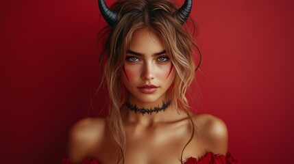 Wall Mural - Gothic Demoness Fantasy Portraits: Dark, Mysterious, and Seductive Beauty in Red