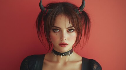 Wall Mural - Gothic Demoness Fantasy Portraits: Dark, Mysterious, and Seductive Beauty in Red