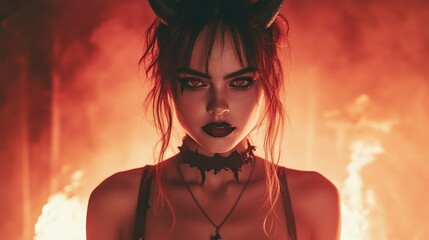 Wall Mural - Gothic Demoness Fantasy Portraits: Dark, Mysterious, and Seductive Beauty in Red