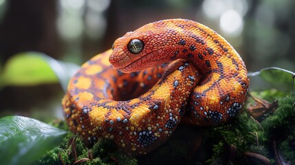 Canvas Print - Close Up of a Colorful Snake in a Lush Rainforest