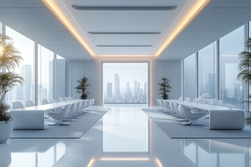 Poster - Business conference room with abstract white background, clean, sleek lines