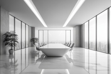 Poster - Business conference room with abstract white background, clean, sleek lines