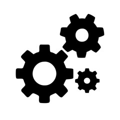 Solid black gear icon representing mechanics and engineering in a minimalist design
