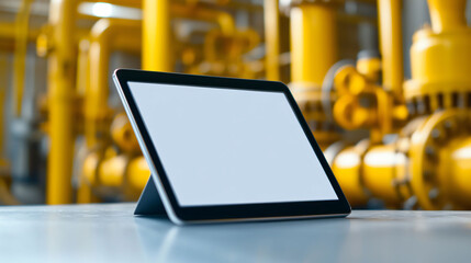 Fototapete - tablet screen displays real time data in industrial setting