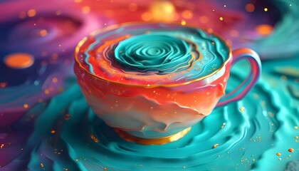 Wall Mural - Swirling Tea Galaxy in Cosmic Colors with 3D Octane Render Close-Up