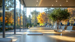 © Thezz - Modern Office Conference Room with Blurred Formal Meeting and Glass Decor Autumn Sunlight Business People Working