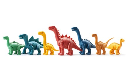 bright plastic dinosaurs stand isolated, each bursting with playful detail.