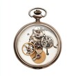 © JP STUDIO LAB - A vintage pocket watch with exposed gears, isolated against a white surface