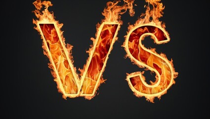 Glowing VS letters with fiery flames