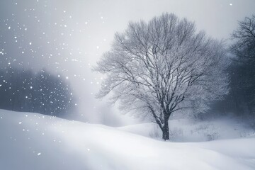 Canvas Print - A Single Bare Tree in a Snowy Winter Landscape