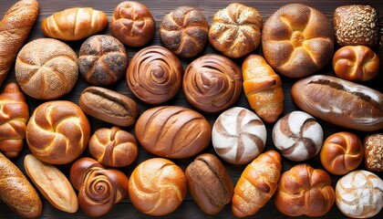 Wall Mural - Artisan Bread and Pastries Showcased on Rustic Wooden Table