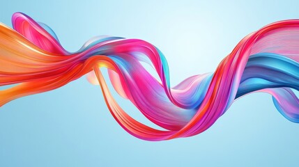 Leinwandbilder - Dynamic ribbons in vibrant pink, blue, and orange swirl on a light blue background in a flowing abstract design. No people.