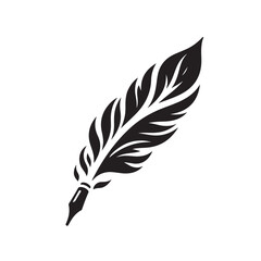 Timeless Black Feather Quill Pen Logo Silhouette Design - Perfect Vector for Elegant Stationery or Professional Writing Business Branding, with a Sleek Minimalist Design on White Background