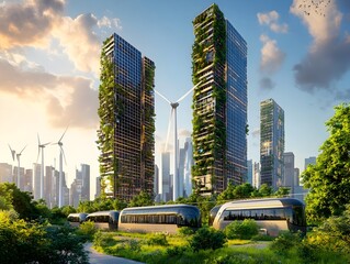 Poster - renewable energy projects driving the transformation of urban landscapes featuring futuristic solar 