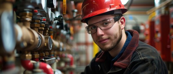 Technician Inspecting Geothermal Equipment with Care