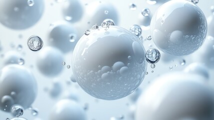 Wall Mural - White background with 3D spheres in motion, creating a sleek and dynamic design.