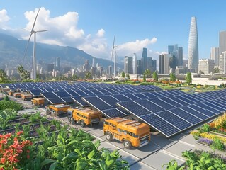 Poster - renewable energy projects revitalizing an eco conscious city with sprawling solar arrays across city