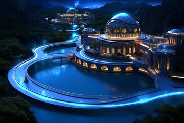 Poster - A futuristic city powered by magical clean energy sources, where decarbonization is achieved through enchanted technology